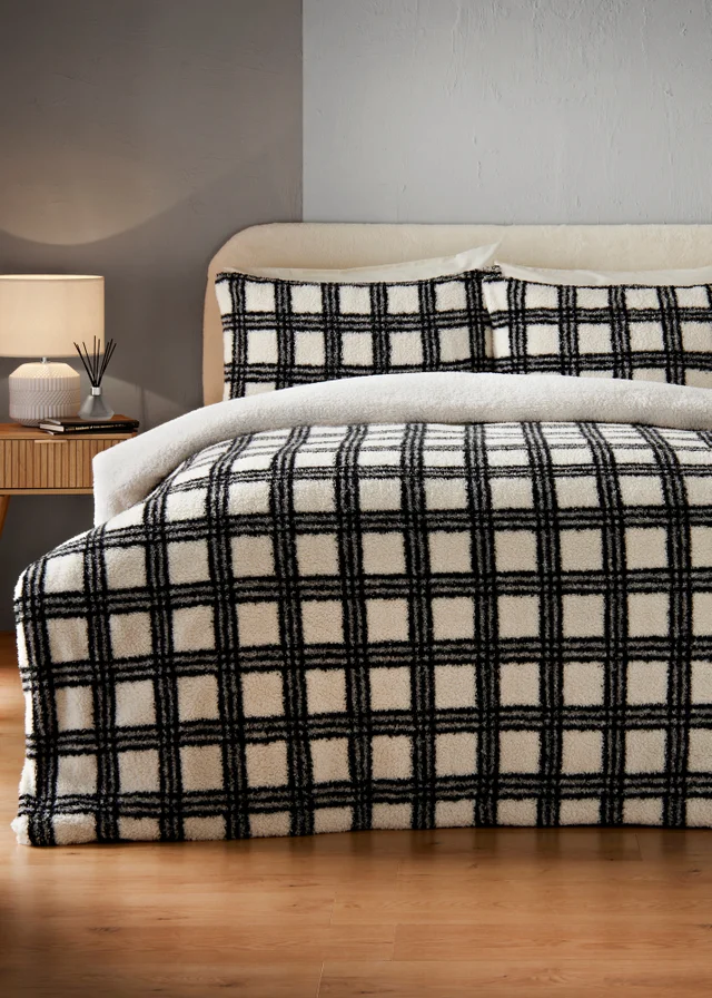 Black & White Check Teddy Duvet Set