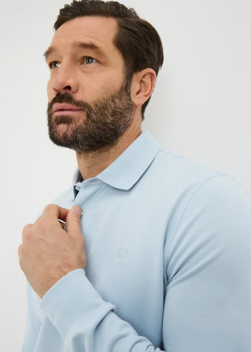 Lincoln Blue Long Sleeve Textured Polo Shirt - Small Image 3