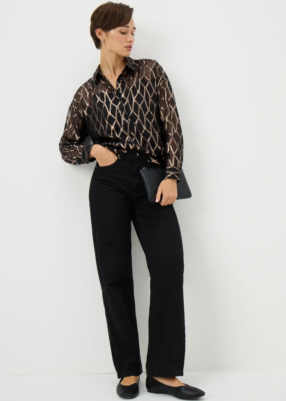 Papaya Petite Black Sparkle Foil Long Sleeve Shirt - Size 6 Image 2