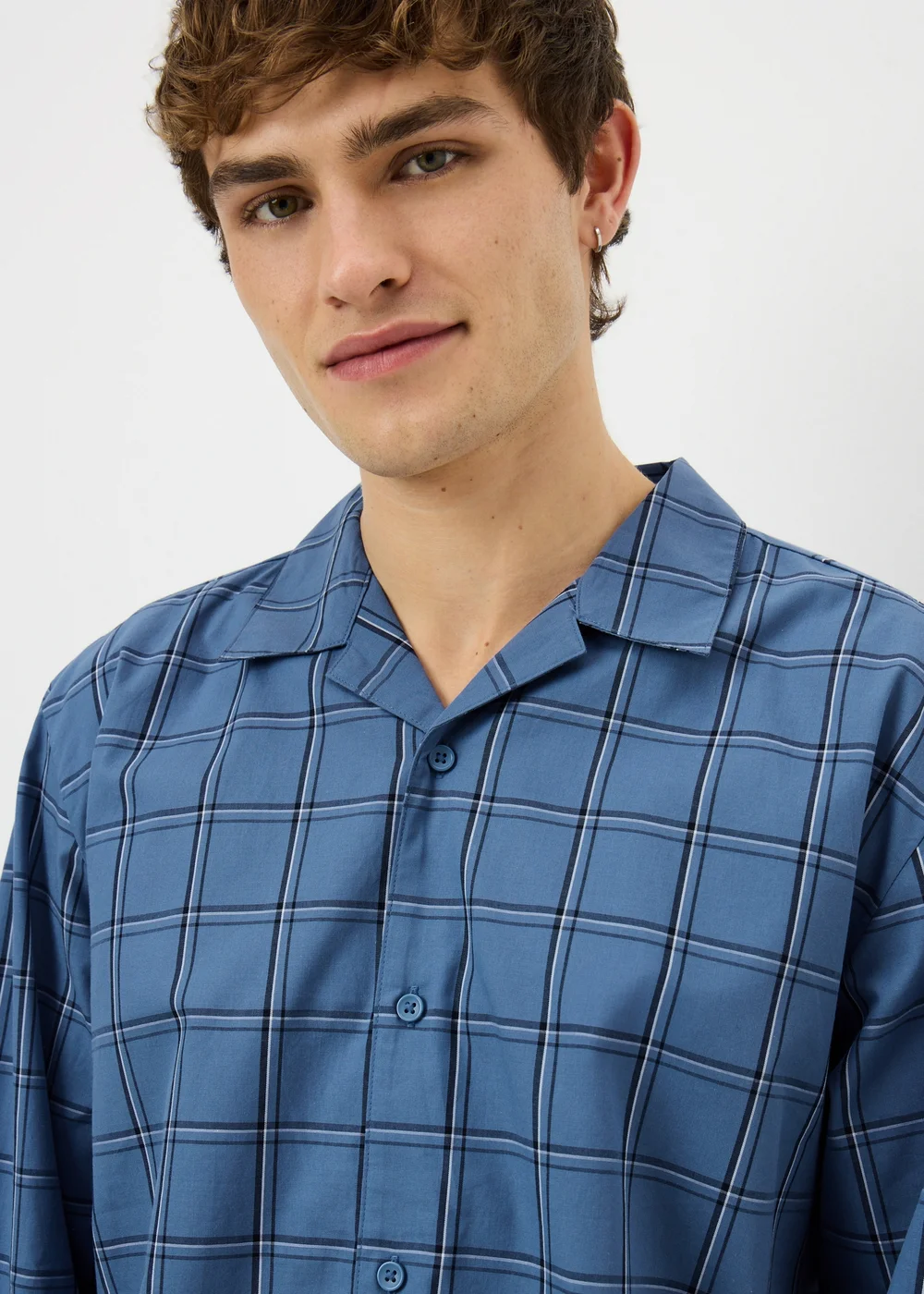 Blue Cotton Woven Check Pyjama Set - Small Image 2