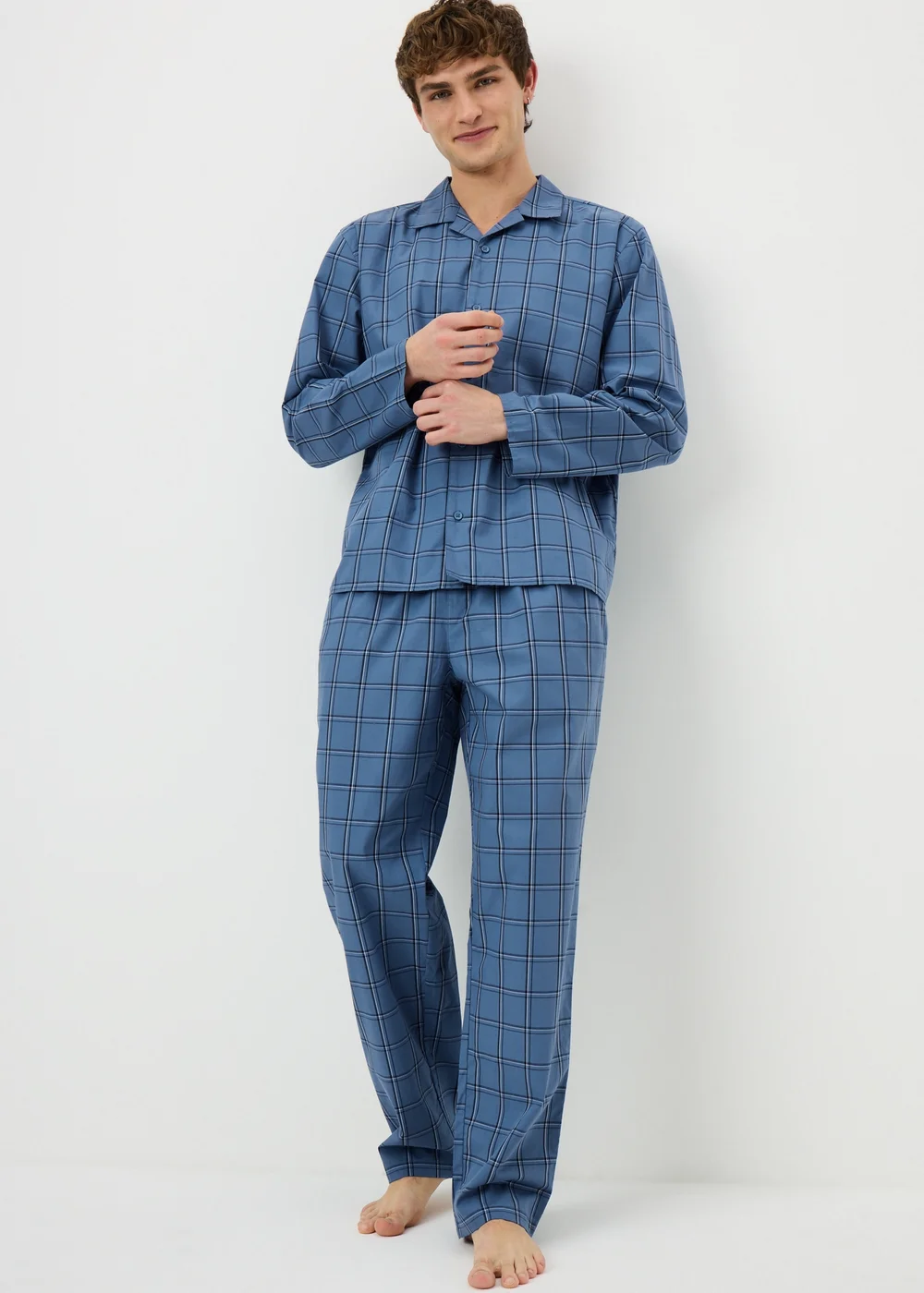 Blue Cotton Woven Check Pyjama Set - Small Image 1