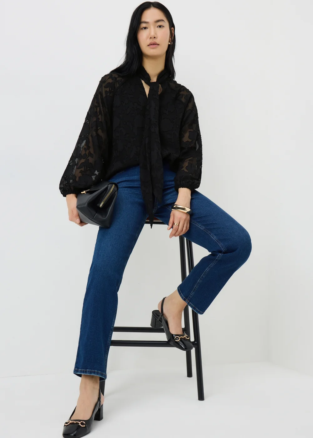 Black Lace High Neck Blouse - Size 8 Image 1