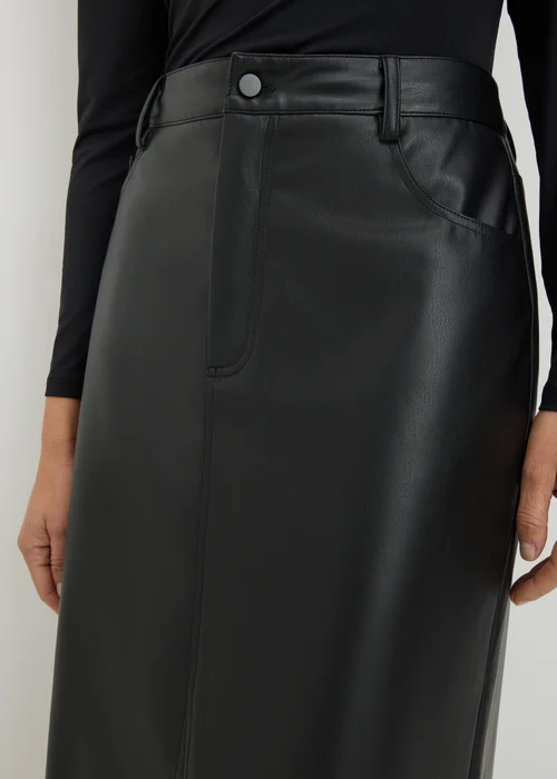 Black Faux Leather Midi Skirt - Size 16 Image 1