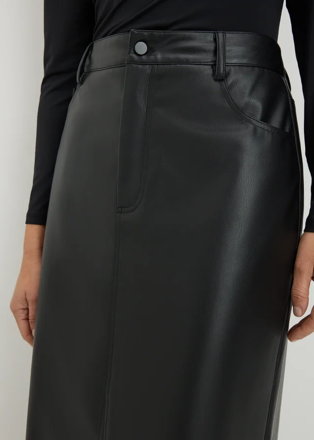 Black Faux Leather Midi Skirt