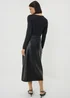 Black Faux Leather Midi Skirt - Size 16 Image 2