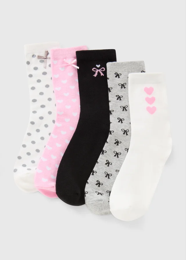 5 Pack Bows and Hearts Ankle Socks
