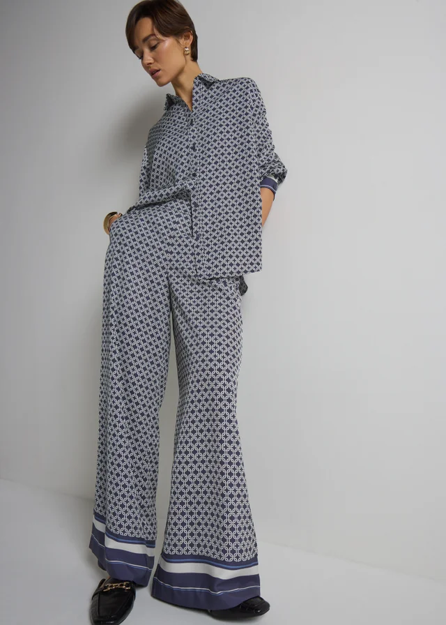 Et Vous Navy Chain Pattern Twill Co Ord Trousers