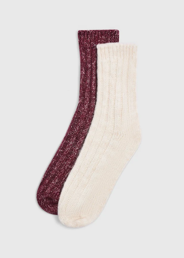 2 Pack Burgundy & Cream Boot Socks