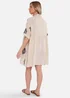 Gini London Beige Embroidery Smock Oversized Mini Shirt Dress - S/M Image 2