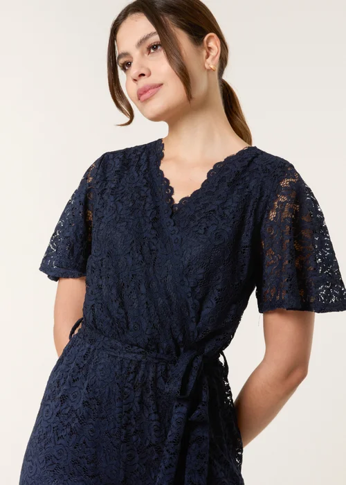 Blue Vanilla Navy Lace Wrap Over Jumpsuit - Size 16 Image 4