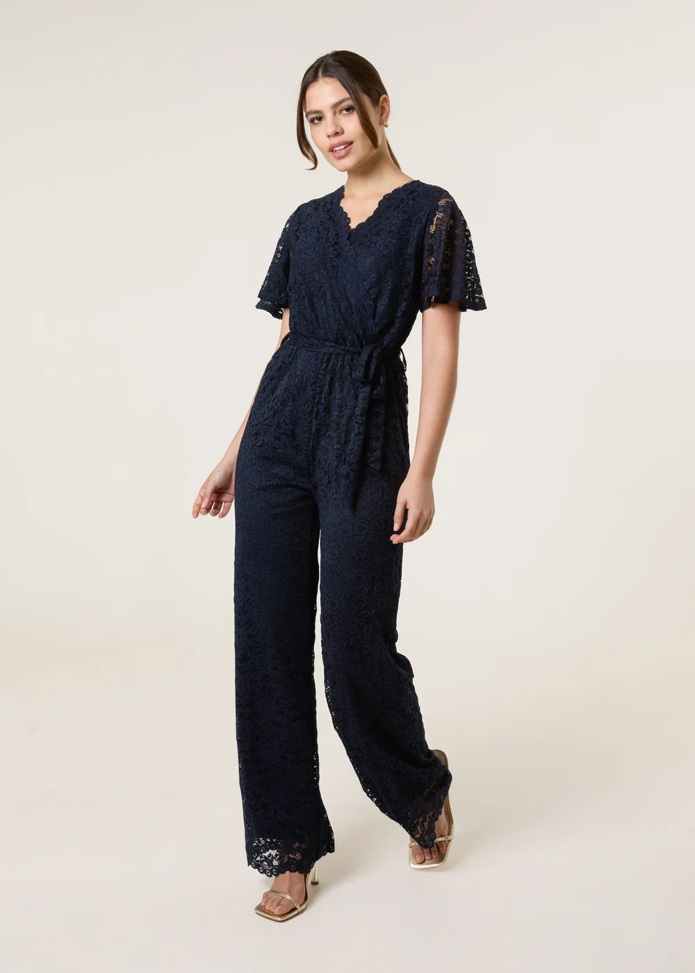 Blue Vanilla Navy Lace Wrap Over Jumpsuit - Size 16 Image 1
