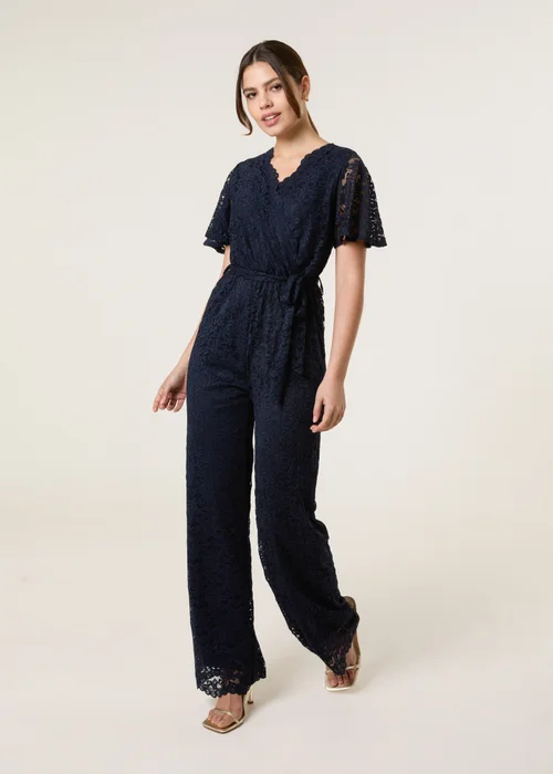 Blue Vanilla Navy Lace Wrap Over Jumpsuit - Size 16 Image 1