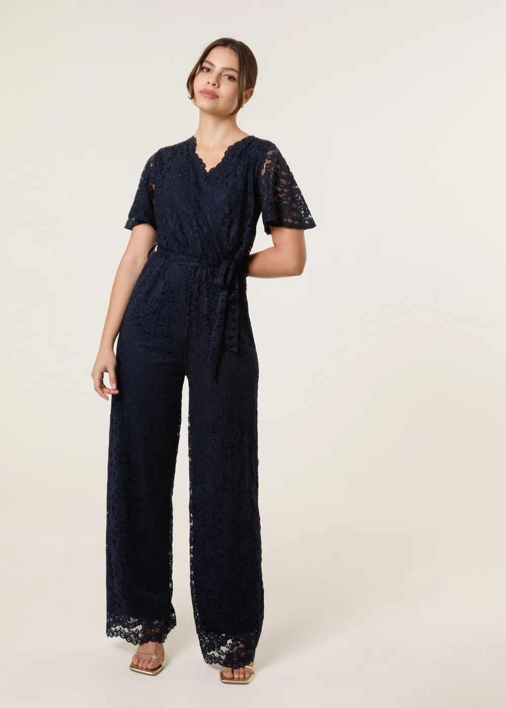 Blue Vanilla Navy Lace Wrap Over Jumpsuit - Size 16 Image 2