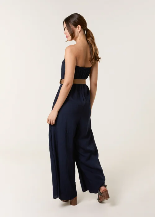 Blue Vanilla Navy Linen Belted Wide Bandeau Jumpsuit - M/L Image 3