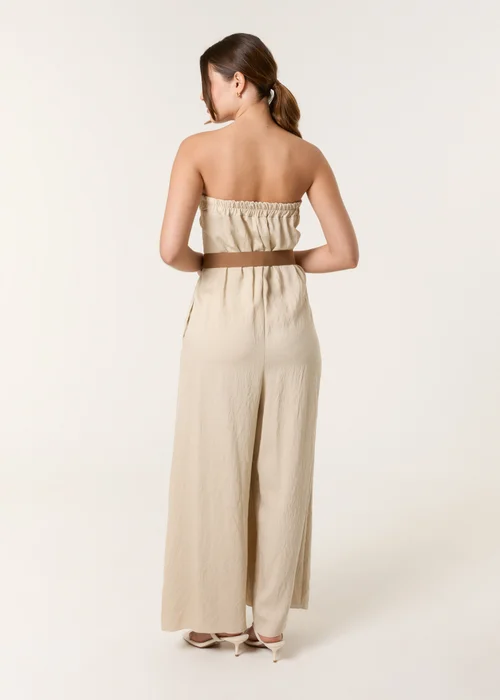 Blue Vanilla Beige Linen Belted Wide Bandeau Jumpsuit - Medium/Large Image 2