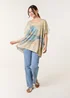 Blue Vanilla Gold Floral Shimmer Print Knitted Top - One Size Image 4