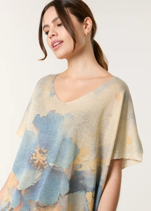 Blue Vanilla Gold Floral Shimmer Print Knitted Top - One Size Image 2