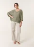 Blue Vanilla Khaki Crochet V Neck Jumper - One Size Image 2