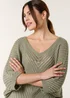Blue Vanilla Khaki Crochet V Neck Jumper - One Size Image 1