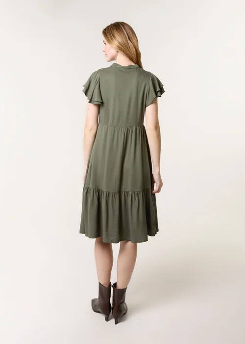 Blue Vanilla Khaki Angel Sleeve Button Front Midi Dress - S Image 3