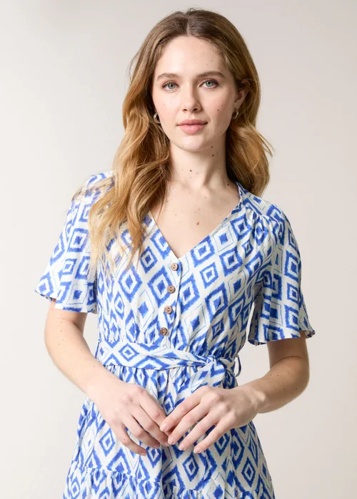 Blue Vanilla Blue Diamond Print Button Front Midi Dress - XL Image 3