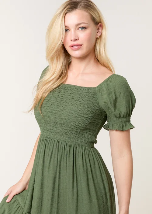 Blue Vanilla Denim Shirred Puff Sleeve Mini Dress - L Image 3