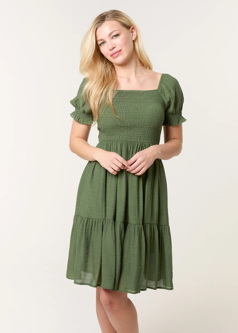 Blue Vanilla Denim Shirred Puff Sleeve Mini Dress - L Image 1