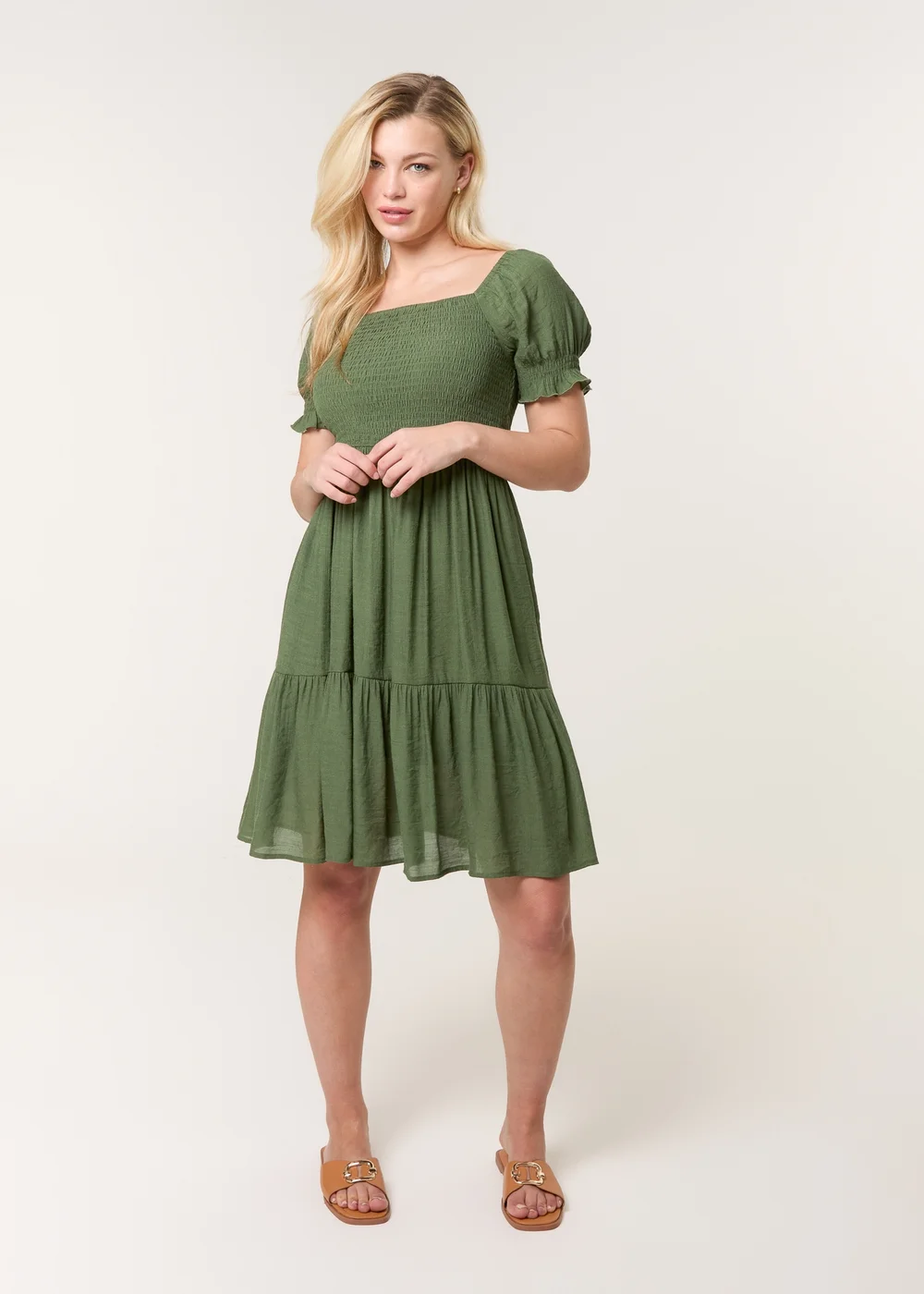 Blue Vanilla Denim Shirred Puff Sleeve Mini Dress - L Image 2