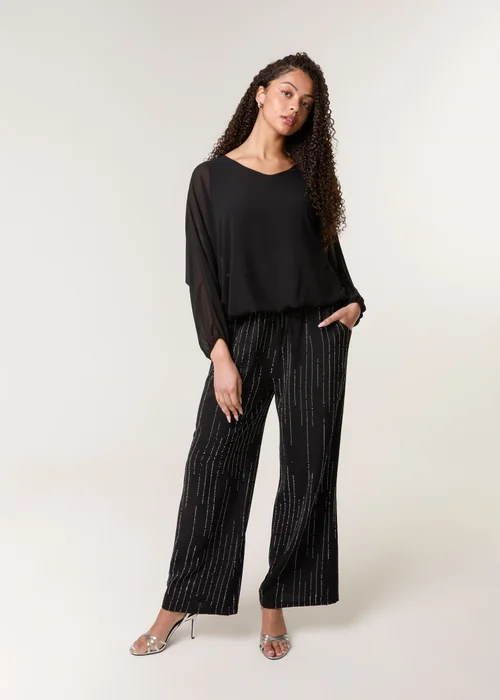 Blue Vanilla Black Sparkle Wide Leg Trouser - M/L Image 1