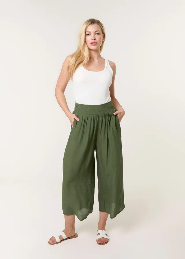 Blue Vanilla Khaki Shirred Culottes