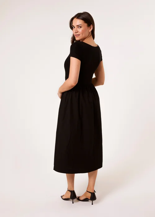 Blue Vanilla Black Square Neck Mix Fabric Midi Dress - L Image 2