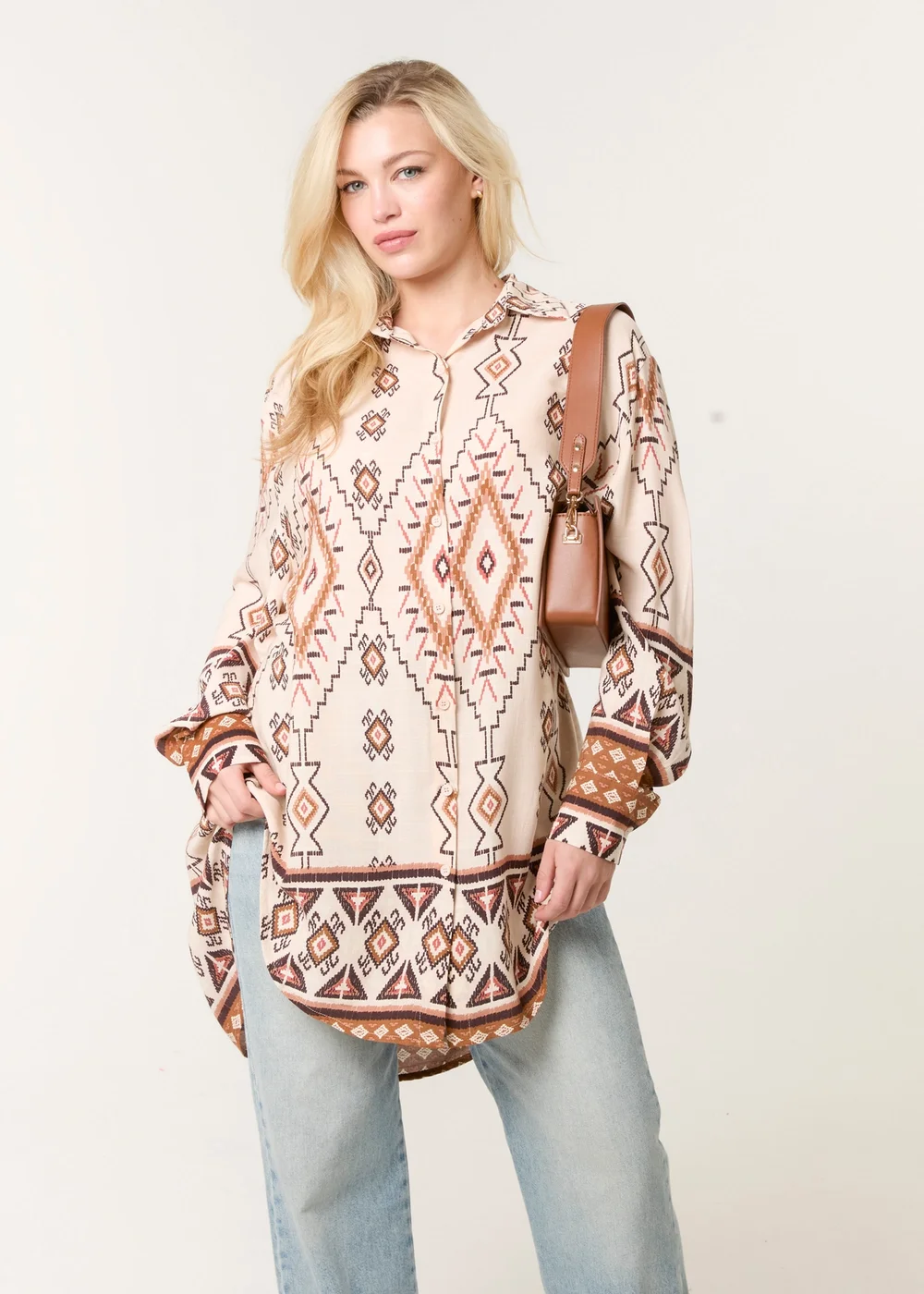 Blue Vanilla Stone Shirt With Geometric Print - One Size Image 1