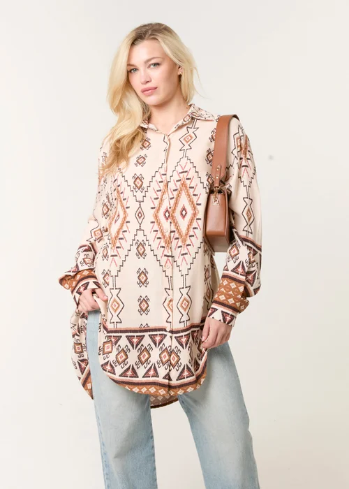 Blue Vanilla Stone Shirt With Geometric Print - One Size Image 1