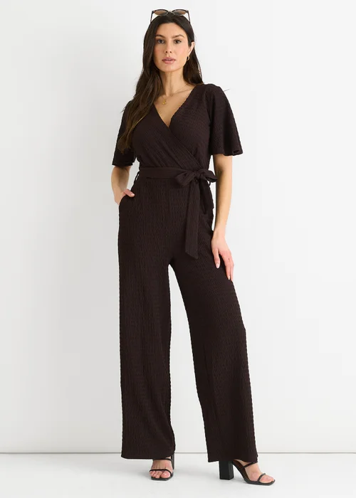 Gini London Chocolate Textured Jersey Wrap Wide Leg Jumpsuit - 8 Image 1