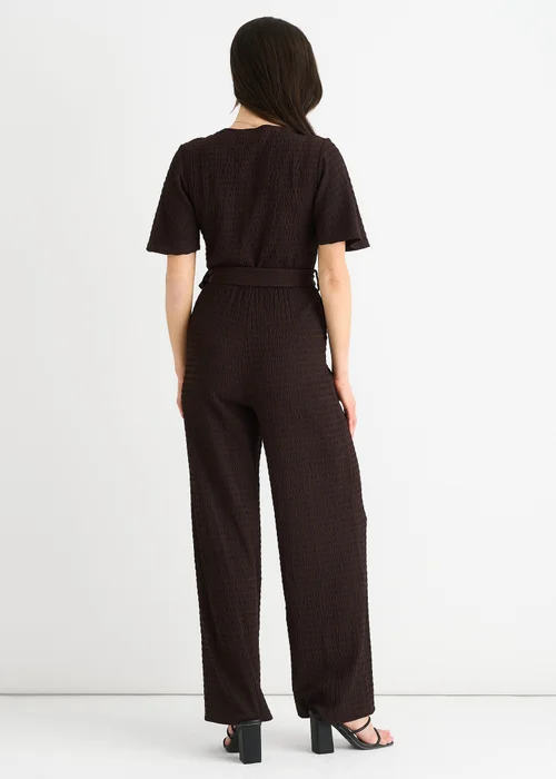 Gini London Chocolate Textured Jersey Wrap Wide Leg Jumpsuit - 8 Image 2