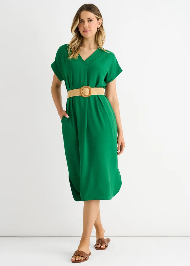Gini London Green Air Flow Belted Oversized Dress