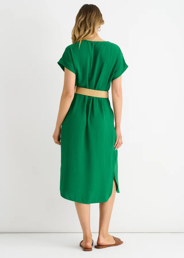 Gini London Green Air Flow Belted Oversized Dress