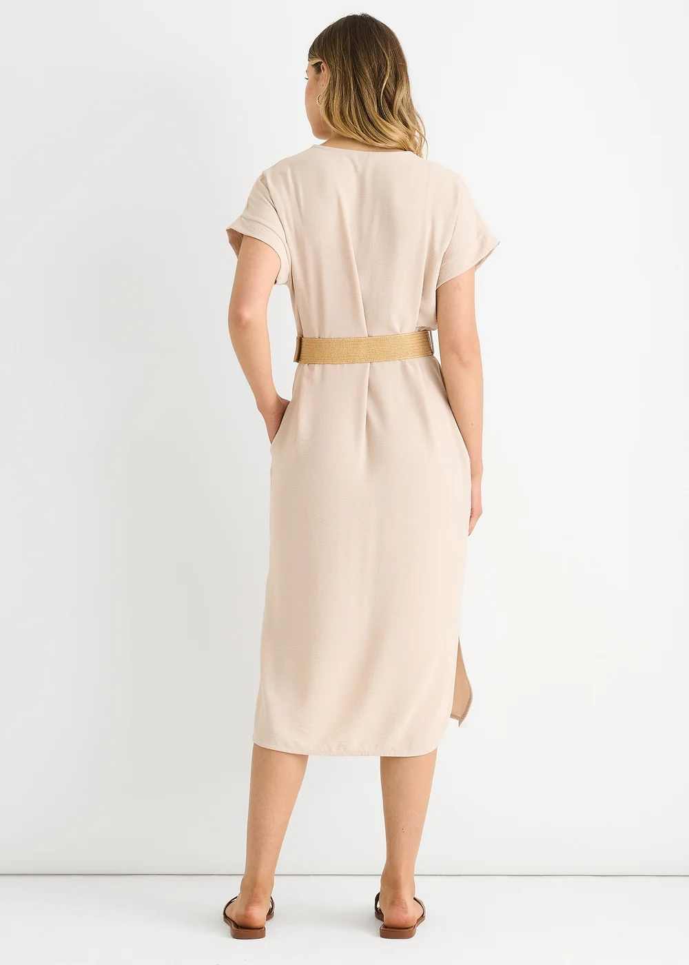Gini London Beige Air Flow Belted Oversized Dress - Large/Extra Large Image 2