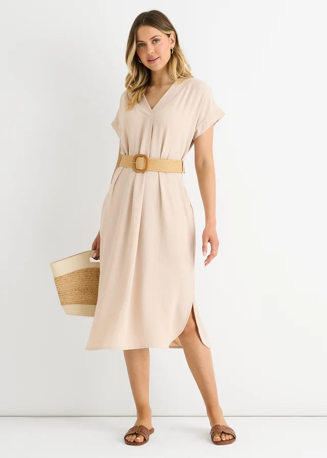 Gini London Beige Air Flow Belted Oversized Dress