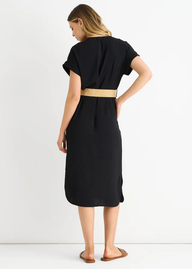 Gini London Black Air Flow Belted Oversized Dress