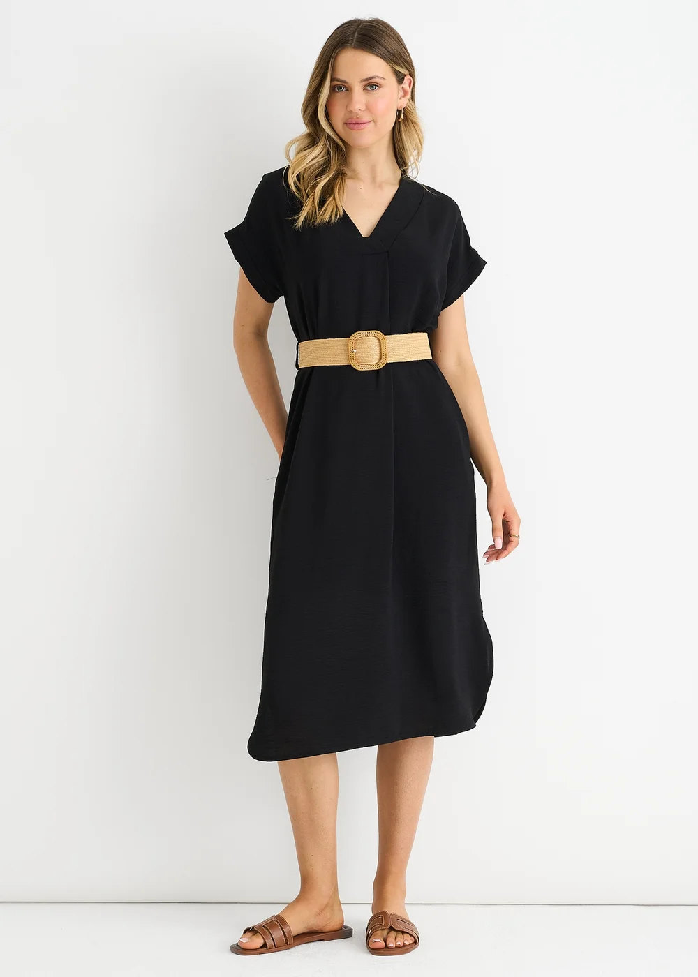 Gini London Black Air Flow Belted Oversized Dress - Medium/Large Image 1