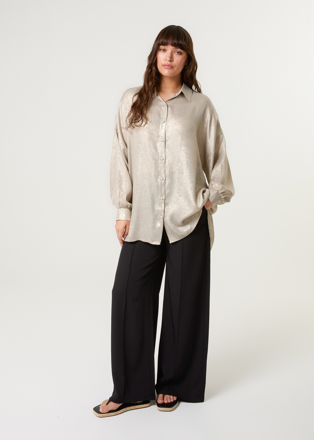 Blue Vanilla Champagne Shimmer Oversized Blouse - One Size Image 4