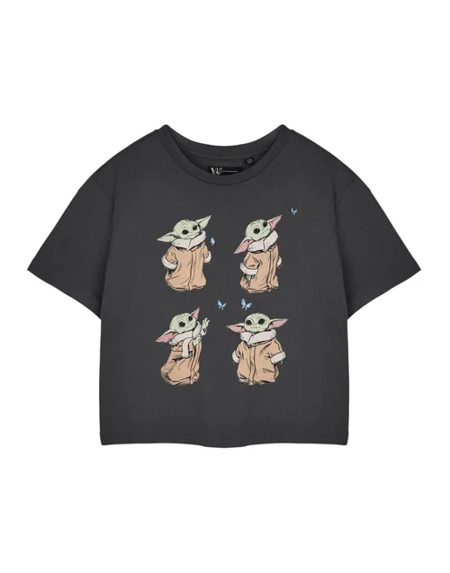 Star Wars The Mandalorian Grey Grogu Baby Yoda Cropped T Shirt - Large Image 1