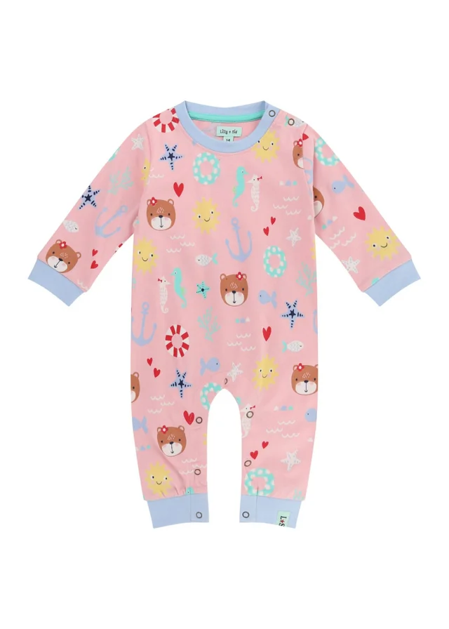 Lilly & Sid Pink Lilly & Friends Print Romper (24 Months- 8 Years)
