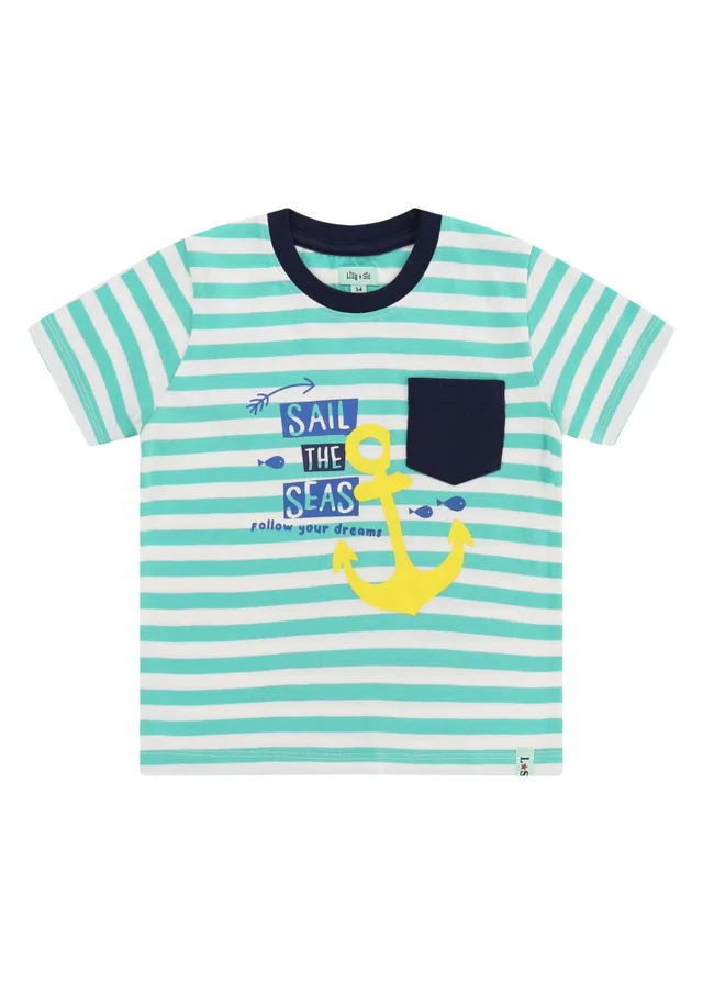 Lilly & Sid Green Sail The Seas Slogan T Shirt (0-8 Years)