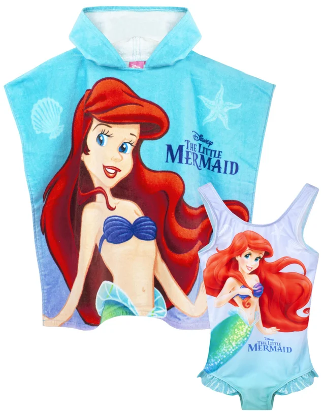 Disney Kids Blue Ariel Poncho Towel & Swimsuit Set (18 Months-8 Years)