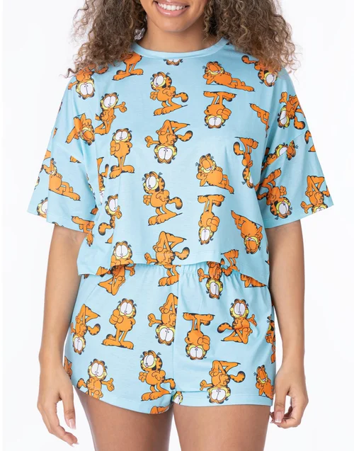 Garfield Blue Garfield All Over Print Shortie Pyjamas - Medium Image 2