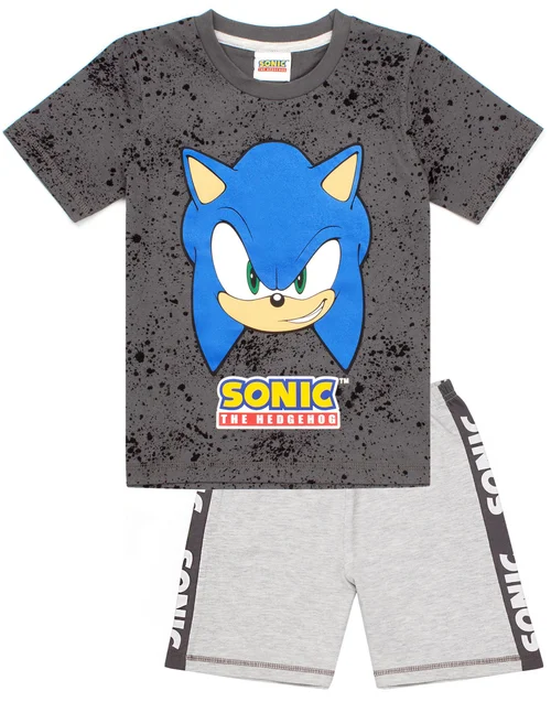 Vanilla Underground Sonic The Hedgehog Grey Kids Shortie Pyjamas (4-12 Years) - Age 6-7 Years Image 1