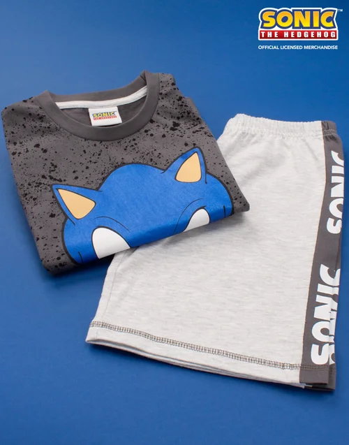 Vanilla Underground Sonic The Hedgehog Grey Kids Shortie Pyjamas (4-12 Years) - Age 6-7 Years Image 2