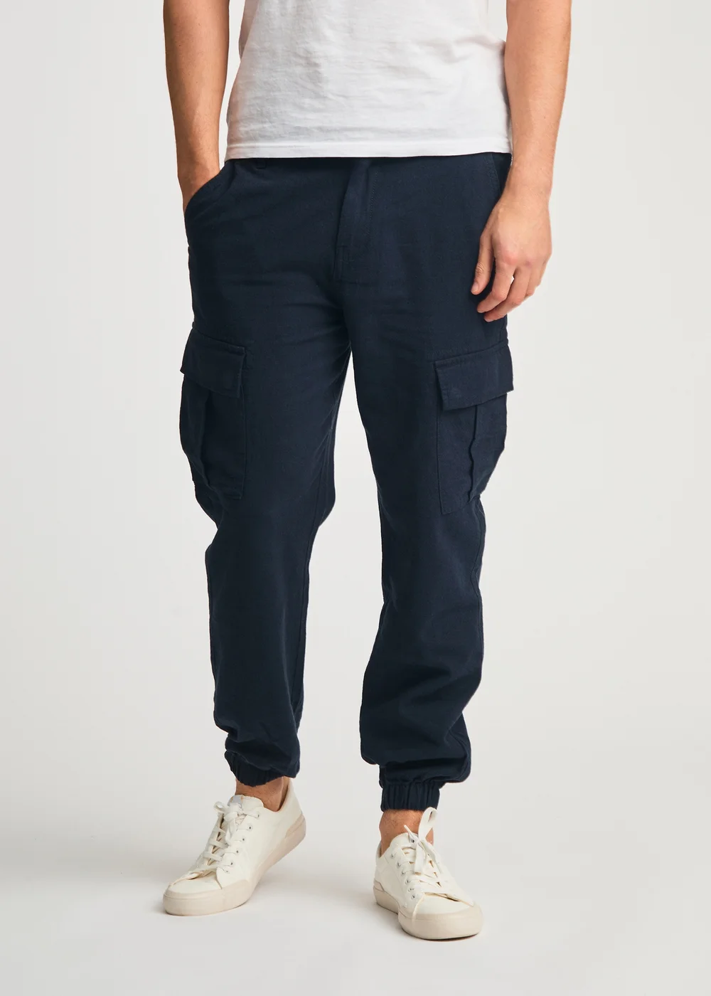 Tokyo Laundry Navy Linen Blend Cargo-Style Trousers - M Image 1